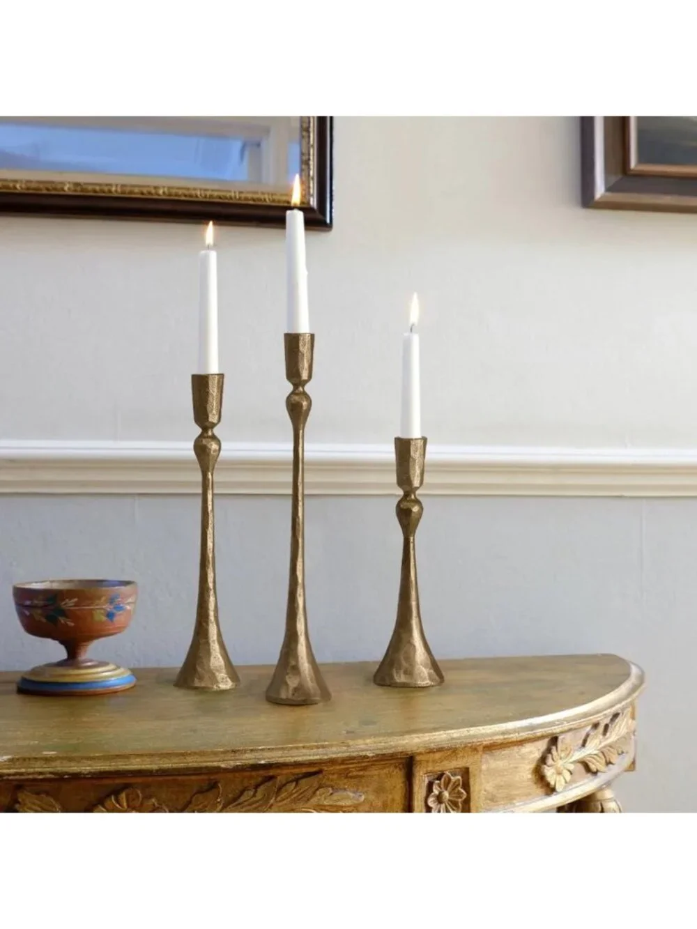 Set of 3 Vintage Cast Iron Taper Candle Holders - Decorative Home Accent